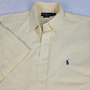 Ralph‎ Lauren Shirt Men Large Yellow Check Button Up Blue Pony Blake Dress